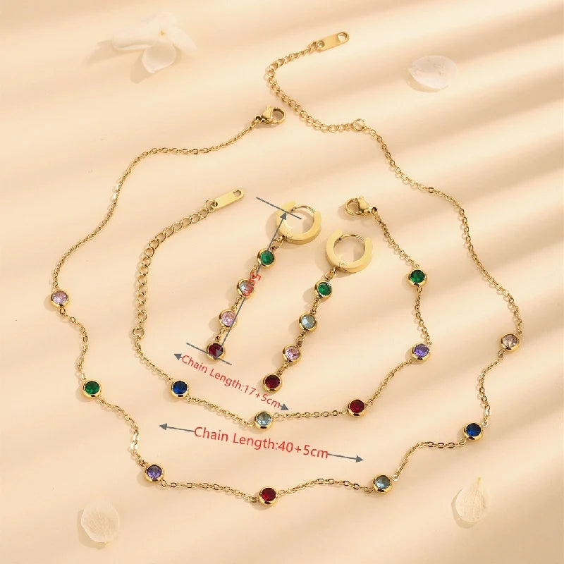 Europe and the United States small luxury jewelry necklace bracelet earring set colored diamond zircon stitching jewelry