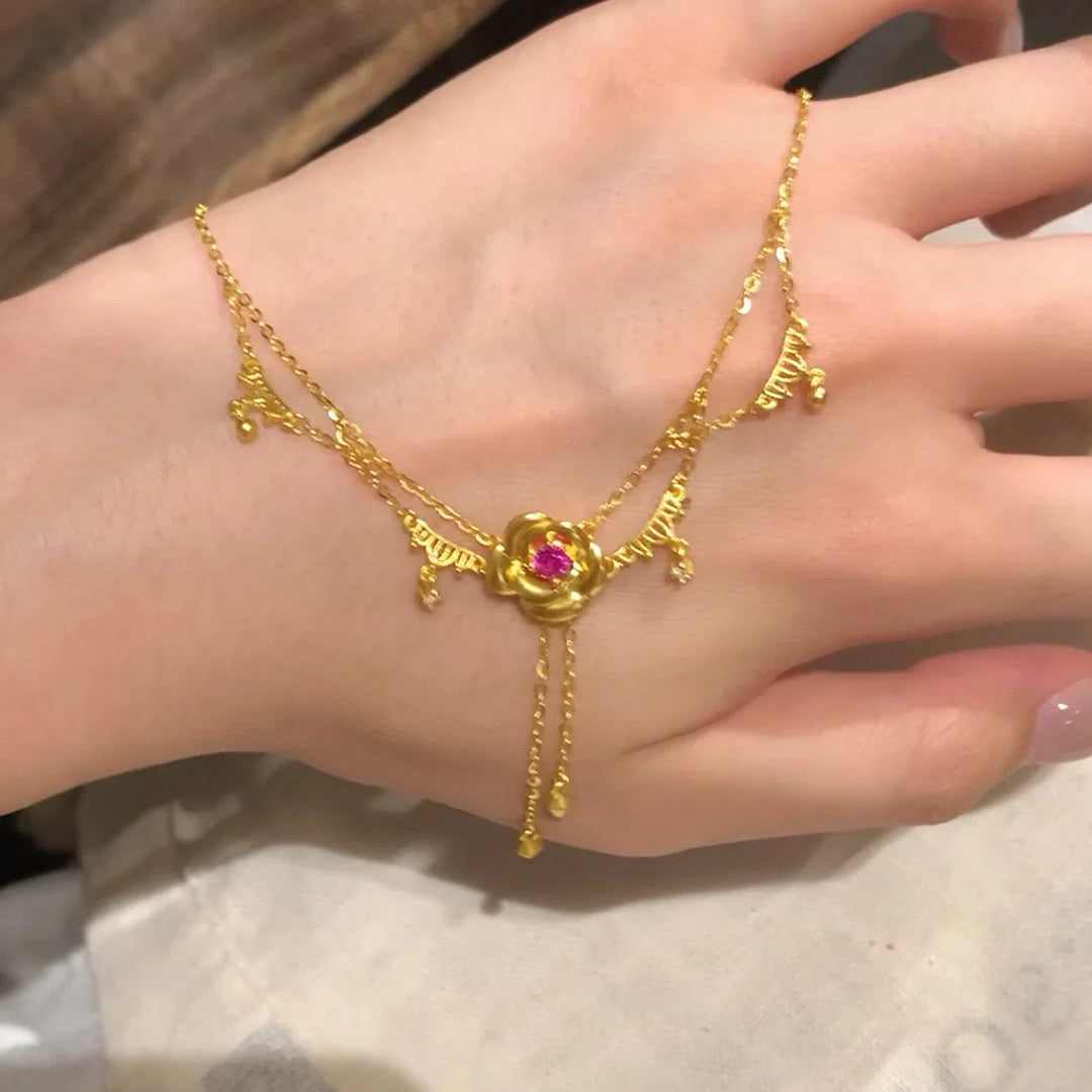 New in Beautiful glossy rose flower necklace fashion chain tassel light luxury palace style collar chain wedding jewelry